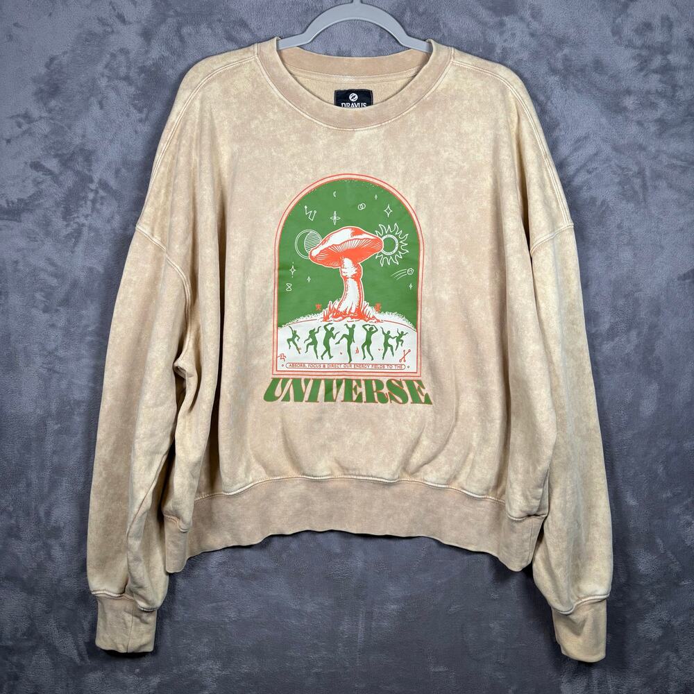 Dravus Universe Mushroom Graphic Sweatshirt Beige XL Crewneck Streetwear